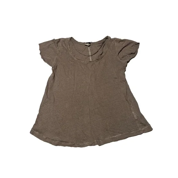 Free People We The Free Hemp Womens Brown Dylan Tee Bunny Scoop Neck Size XS - Picture 4 of 8